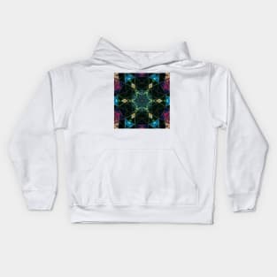 Mosaic Kaleidoscope Flower Green Black and Blue Kids Hoodie